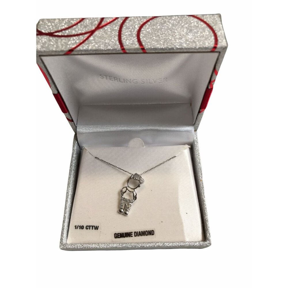 Sterling Silver Child Figural Pendant-Genuine Diamond Necklace-NOS 1/10 CTTW